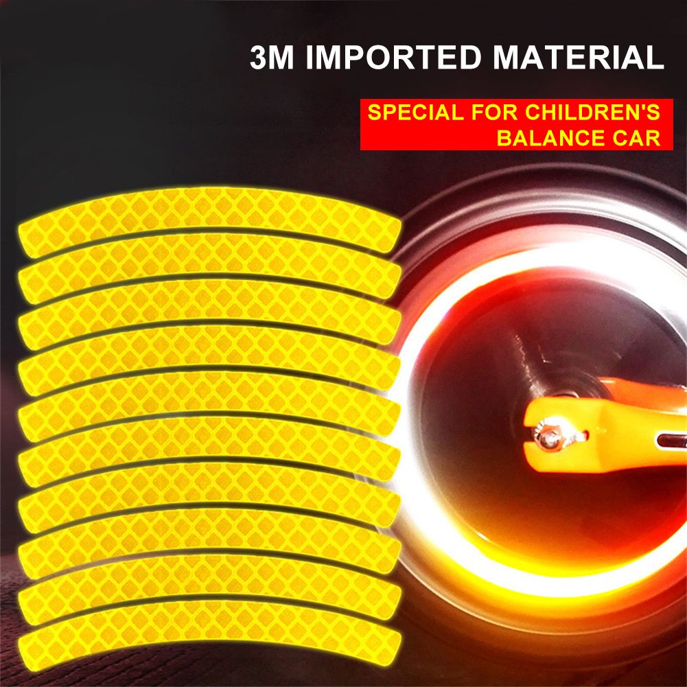 10 Pieces of Bicycle Reflective Sticker Wheel Reflective Tape Children Balance Bike Riding Safety Night Warning Width: 9*0.8cm