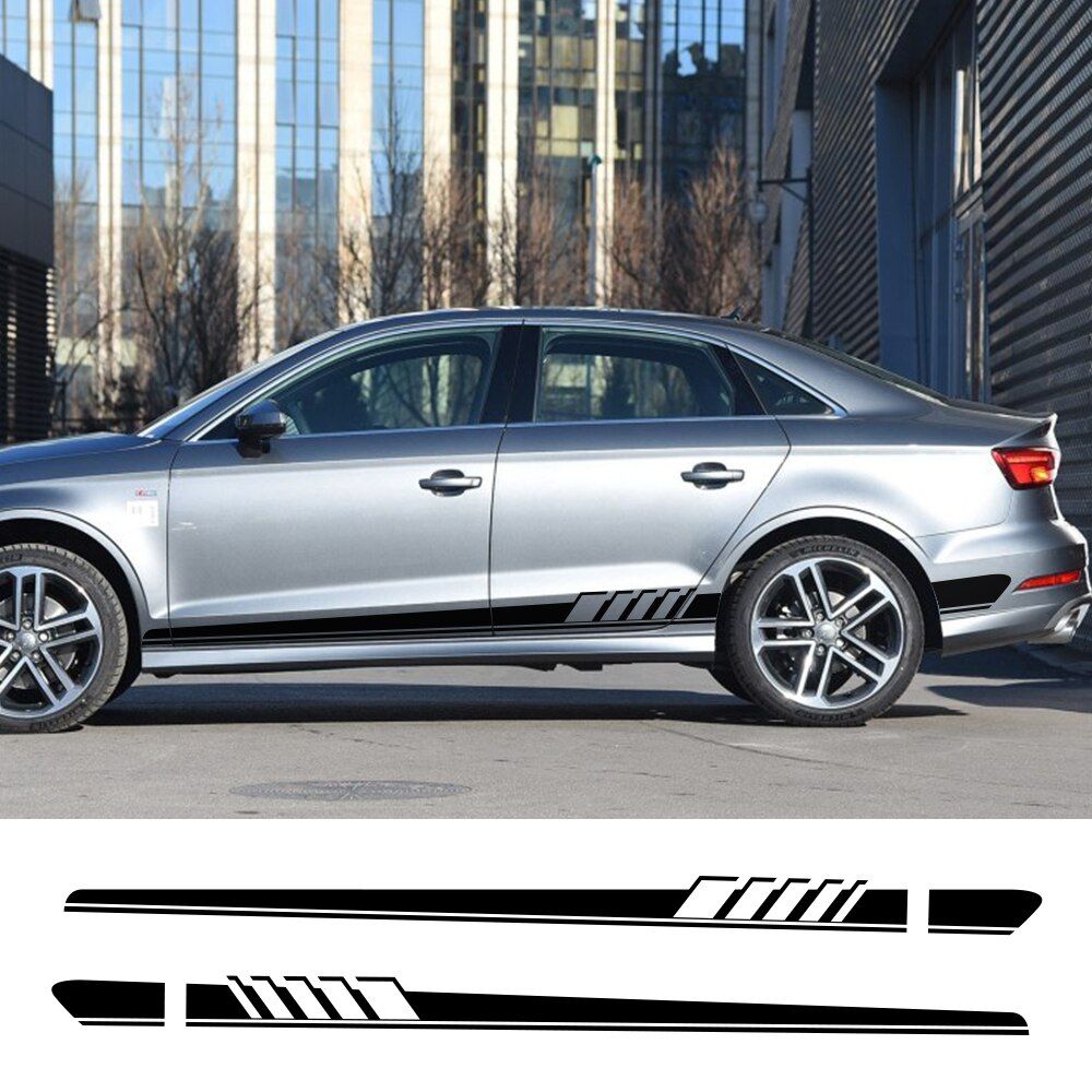 2PCS Car Door Side Skirt Sticker For Audi A4 B5 B6 B7 B8 B9 A3 8P 8V 8L A6 C6 C5 C7 4F A5 A1 8X A7 A8 Q5 Q7 Q3 Q1 TT Accessories