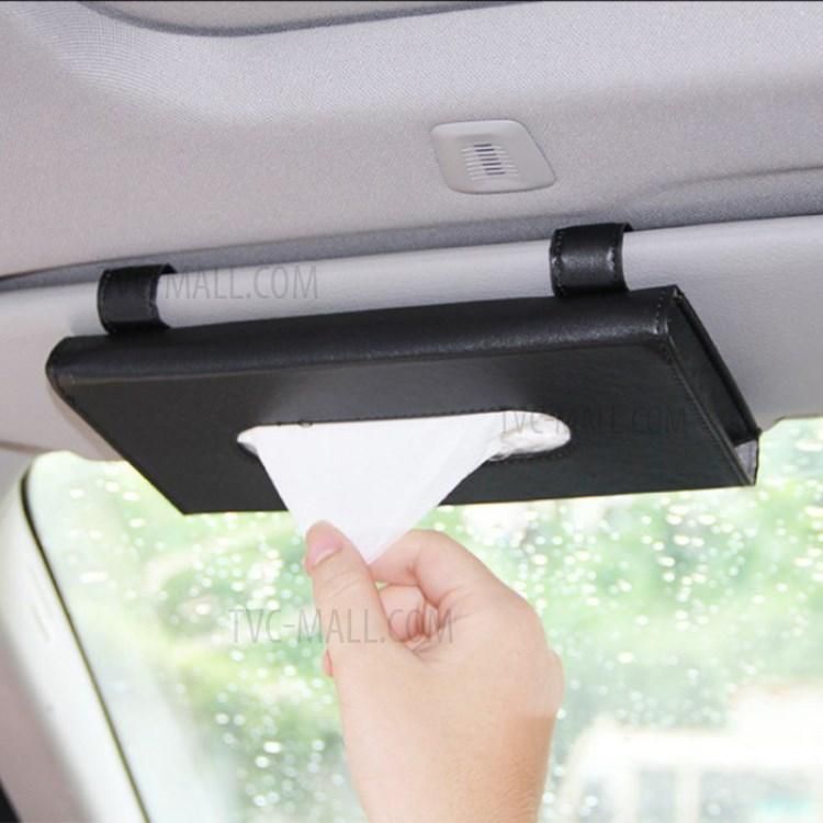 Auto accessories tissue box cover PU leather car sun visor tissue box custom tissue paper box