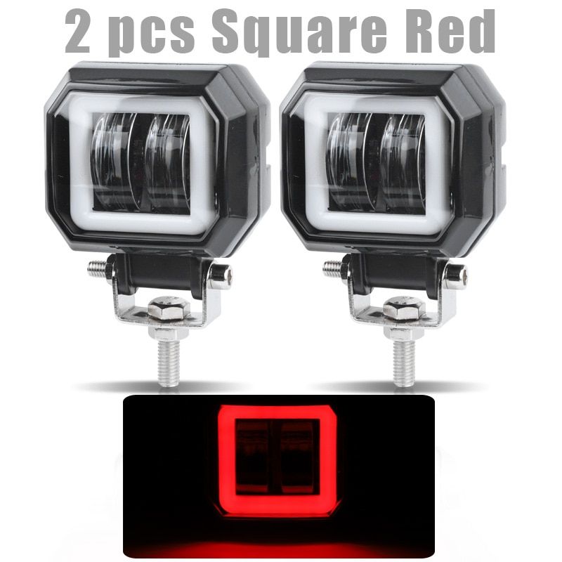 Fog Lamp Driving DayOff road Light New 7D 3'' 20W Led Headlight For Motorcycle Halo Jeeps ATV 12V 24V SUV Worklight Beams-Round Red
