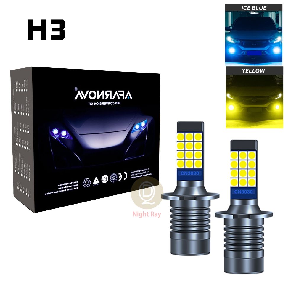 2Pcs LED Car Super Bright H3 light Durable 3030 Chip Canbus Decoding Fog Lamp Turn Signal Light Bulb （#Ice Blue&Yellow）