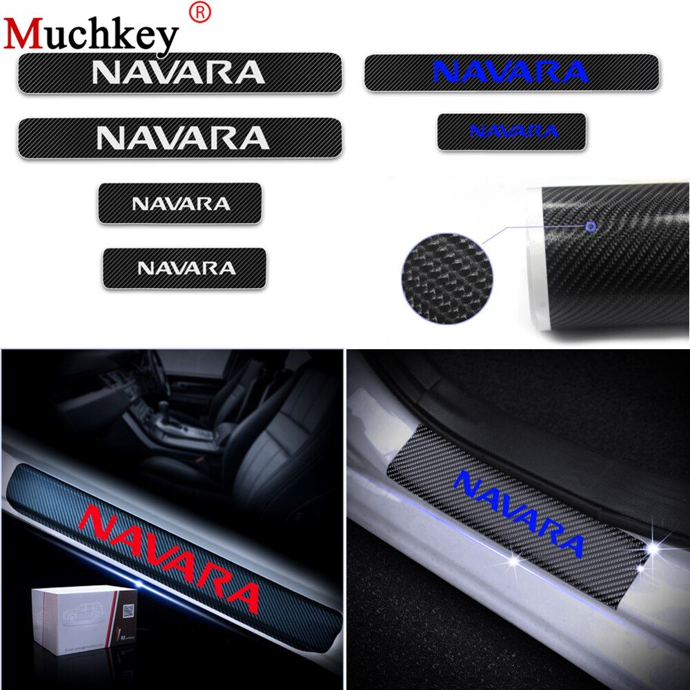 Door Threshold Plate Car Door Sill Scuff Plate Stickers For Nissan Navara Carbon Fiber Vinyl Sticker Auto Accessories 4Pcs