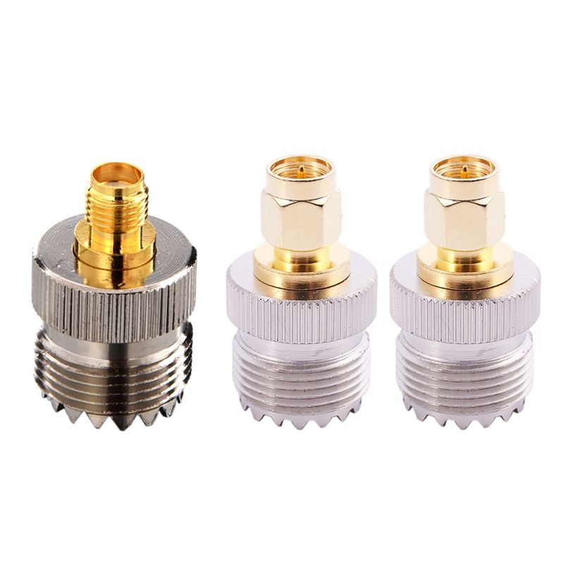 2x SMA Male to UHF Female SO239 SO-239 Jumper Plug RF Adapter Connect PL-259 Gold & 1x Adapter UHF Female SO-239 to SMA Female Alloy RF Coaxial Converter