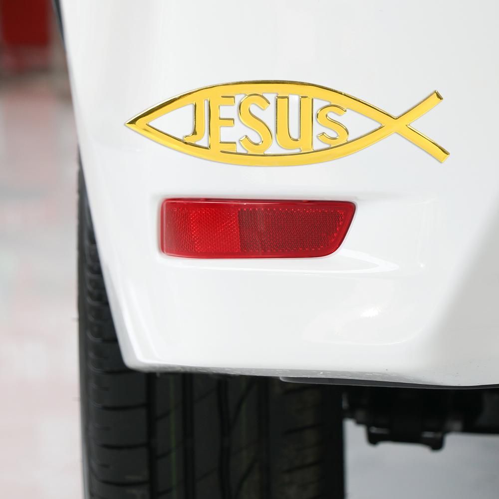 Car styling Christian Decal Sticker PVC Chromed Emblem Badge Jesus Fish Car Sticker Waterproof Decal Yellow