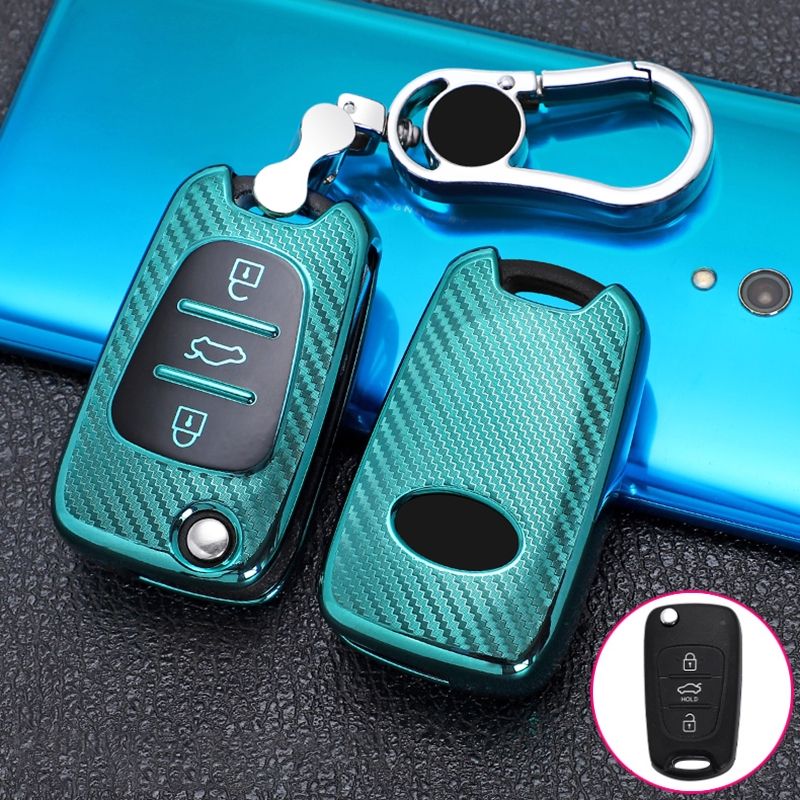 For KIA Folding 3-button Car TPU Key Protective Cover Key Case with Key Ring