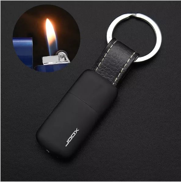 Windproof Keychain Metal With Leather Refillable Bustane Gas Lighter