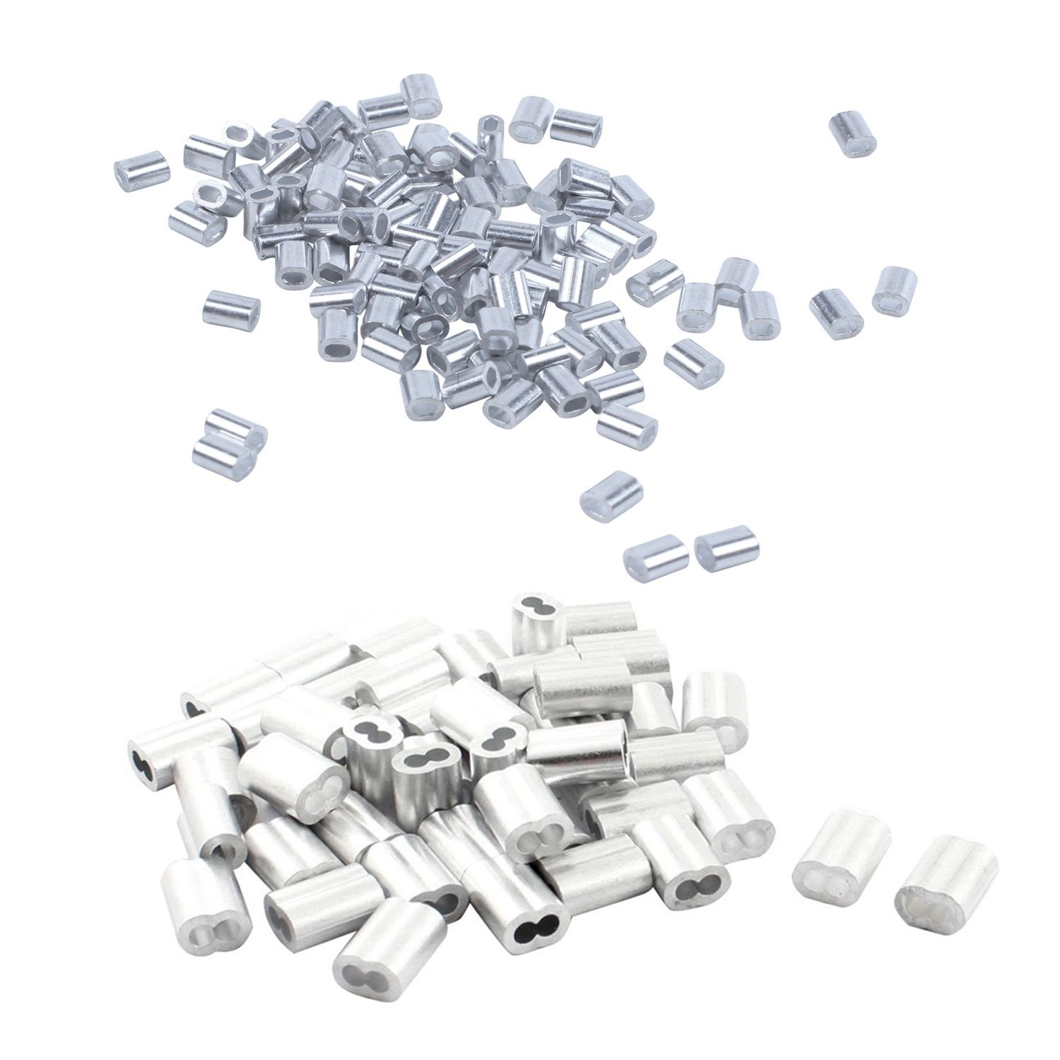 200Pcs Steel Wire Rope Aluminum Ferrules Sleeves Silver - 100Pcs 1Mm Diameter & 100Pcs 3Mm Diameter