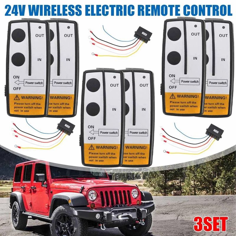 3Set 24V 100FT Universal Car Wireless Winch Crane Remote Control Controller with Twin Handset Remote Range