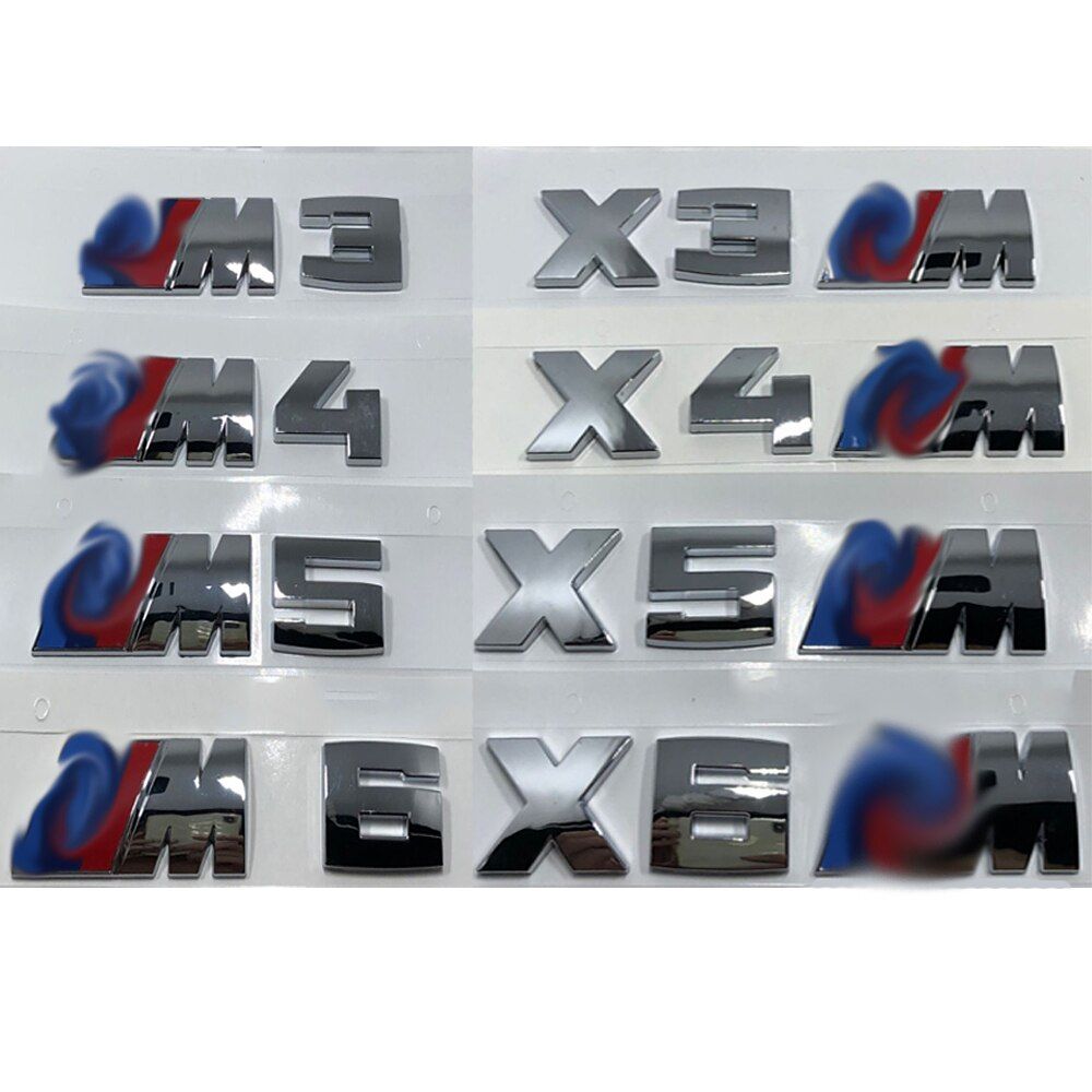 New Sliver Car Sticker 3D ABS Emblem Chrome Logo For BMW M3 M4 M5 M6 M X3 E83 X5 E70 E53 F15 X6 E71 F16 X3M X5M X6M Car Styling