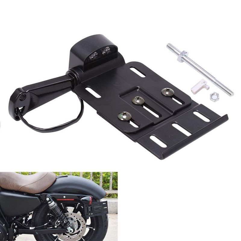 Motorcycle Telescopic Folding LED Light Side Mount License Plate Holder with LED Light for Harley Dyna Fat Boy Sportster 883 1200 xL 07-16 Black