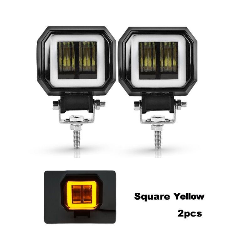 NLpearl 12V 24V Waterproof LED Offroad 20W LED Work Light 6D LED AnEyes Light For SUV ATV Truck Boat 4x4 Motorcycle-2pcs round yellow