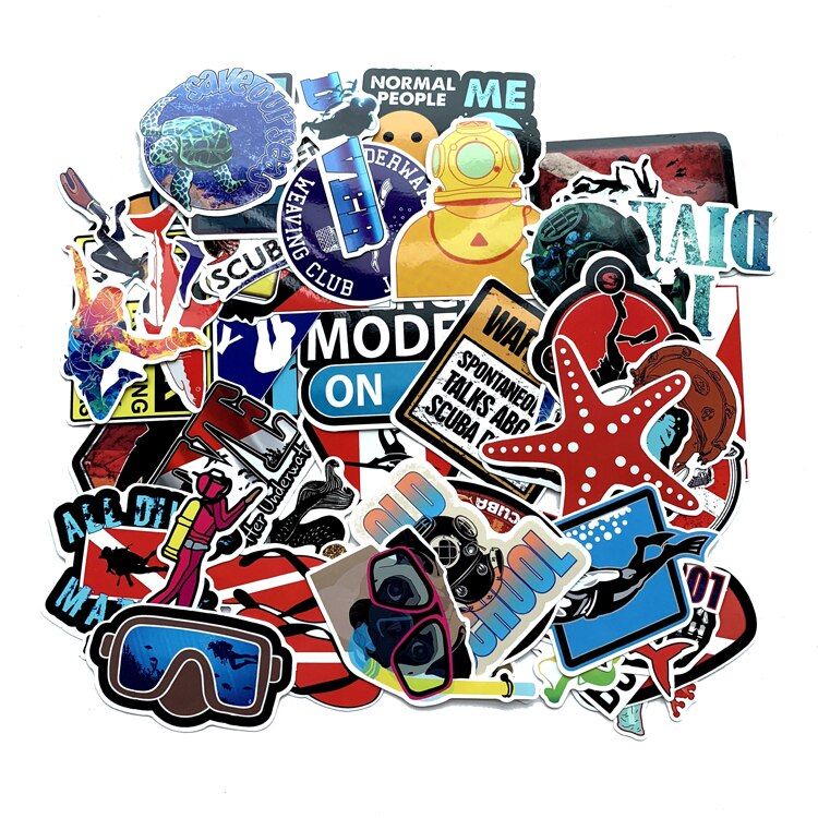 61PCS new Funny Pipe Diving  Sticker For Trolley Backpack PVC Skateboard motorcycle helmet Car Styling Car Accessories