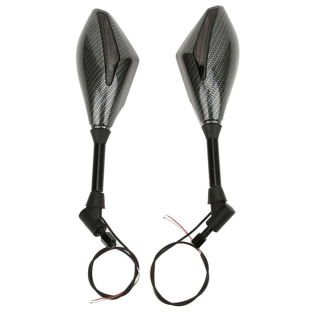 Rearview Mirror LED Side Mirrors with Turn Signal Light Direction Indicator for 10mm Handlebar Motorcycle