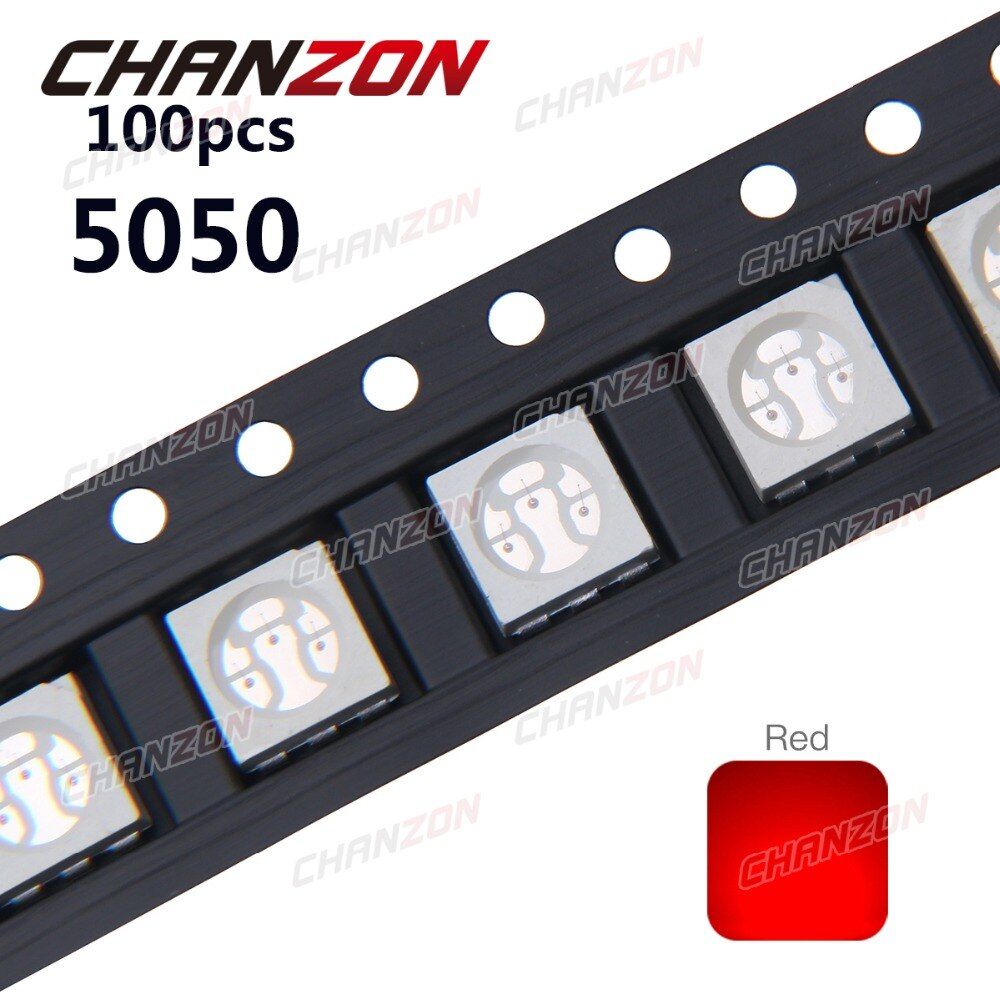 100pcs 5050 LED SMD Chip Red Sur Mount 60mA DC 2V SMT Beads Super Bright LED Light Emitting Diode Lamp Electronic Components