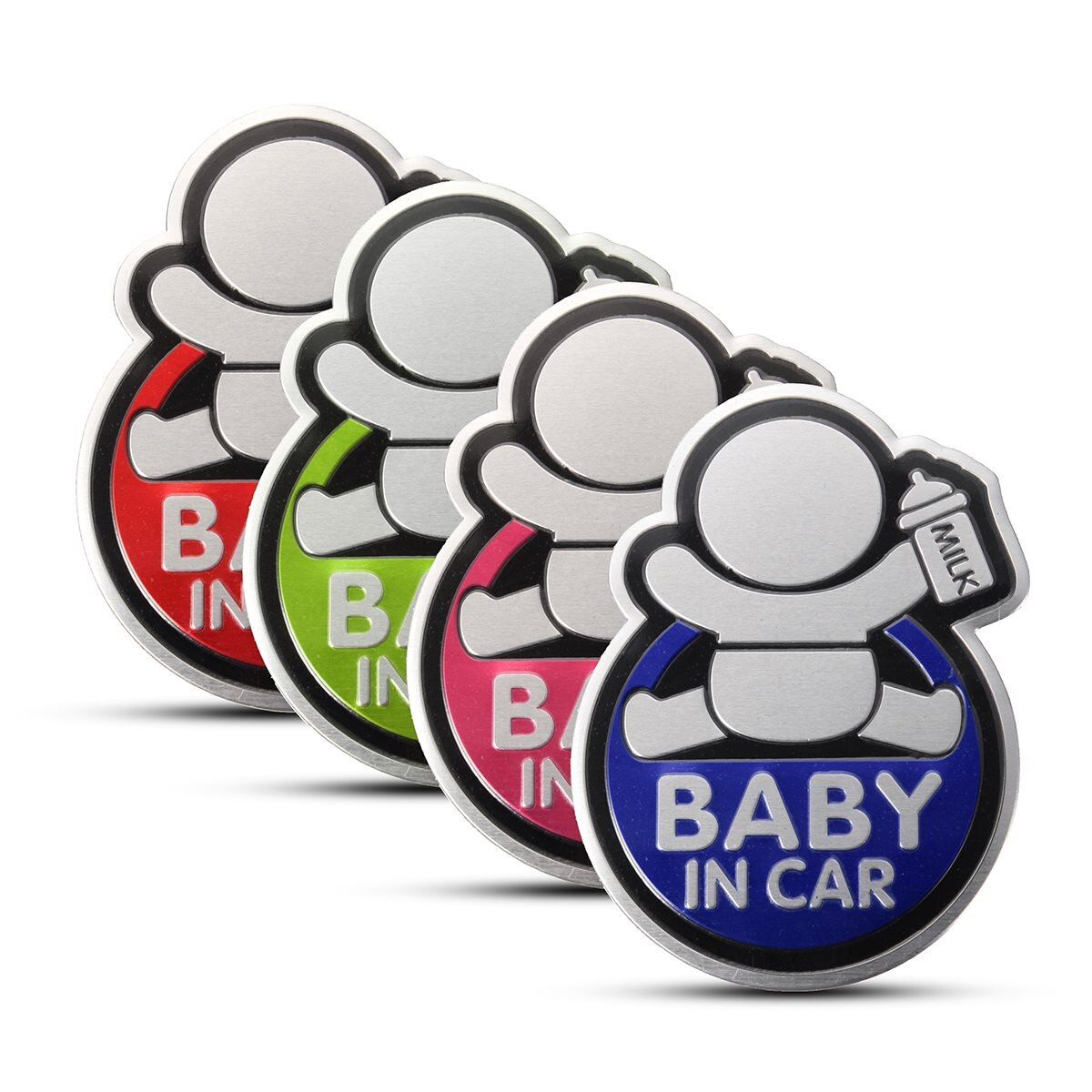 4 Color Lovely BABY IN CAR Car 3D Sticker Reflective Warning Decal Waterproof Window Vinyl Cover Blue Red Pink Green 10.2x7.4cm