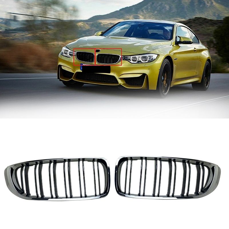 BRADOO-Car Chrome Gloss Black M Look Front Grill Fit For-BMW 4-Series F82 F80 F32 F36 F33 14-17