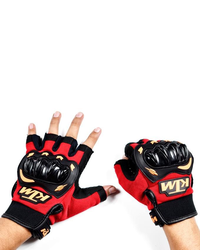 Black and Red Cotton Half Finger Gloves