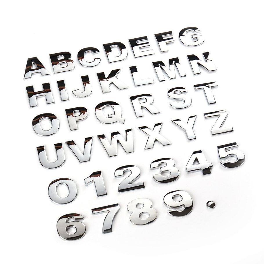45mm DIY Letters Alphabet Emblem Chrome Car Stickers Digital Badge Automobiles Logo 3D Metal Car Accessories Motorcycle Sticker