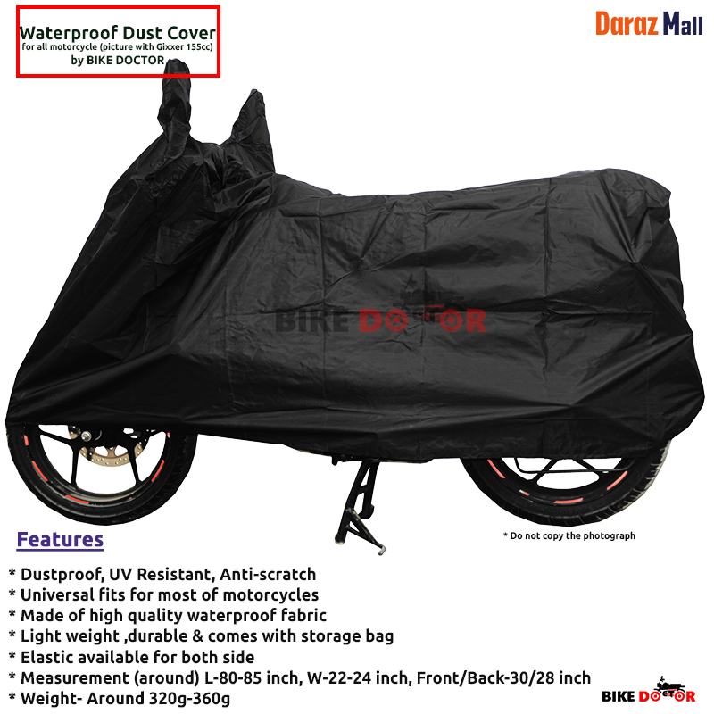 Full Water Resistant Universal Light Weight (7 Feet) Bike Dust Cover with Storage Bag-Black & Blue (Standard))