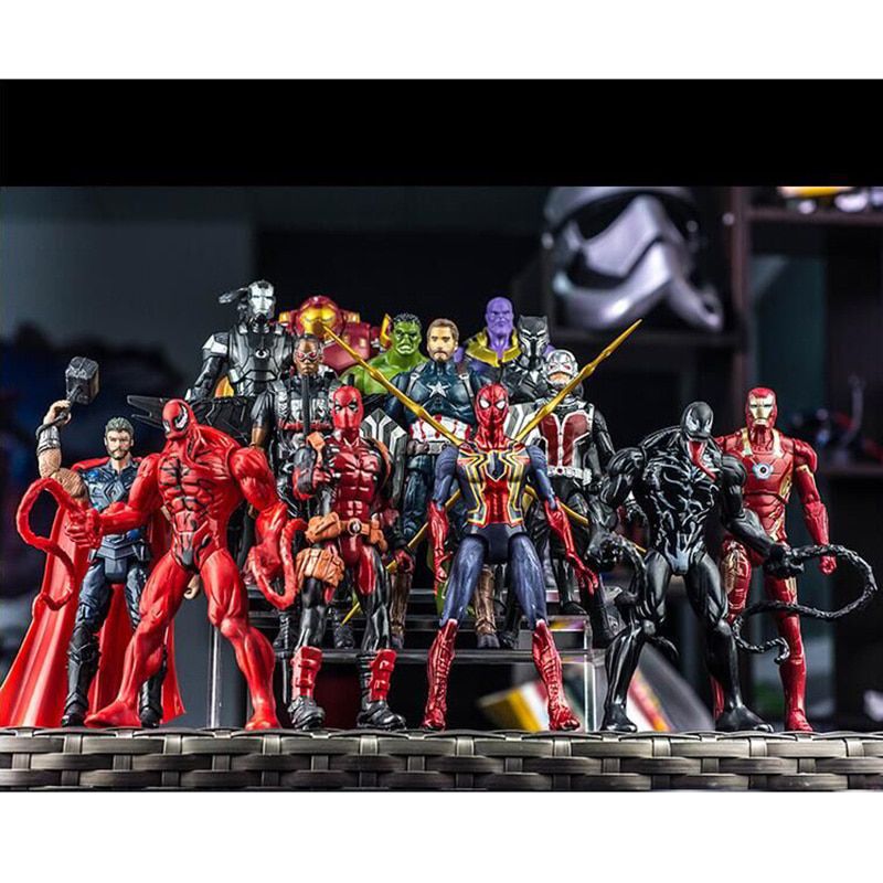 14 Pcs /set The Avengers 3th Generation Spiderman Venom Deadpool Hulk Iron Man Doll to-ys Anime Figure to-ys
