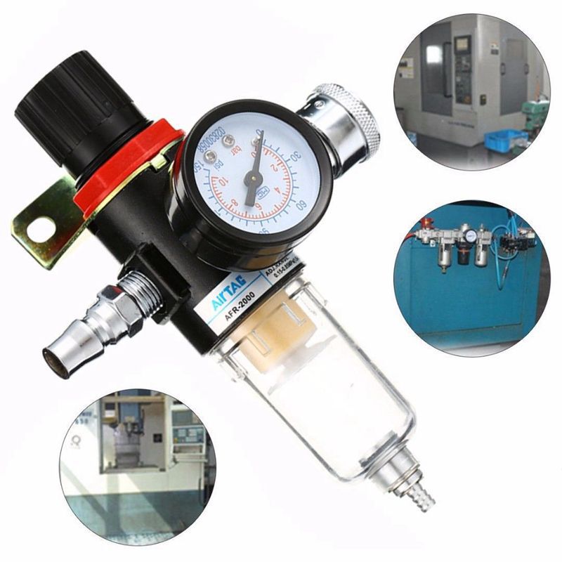 1/4 Air Compressor Filter Water Separator Trap Tools Kit With Regulator AFR-2000