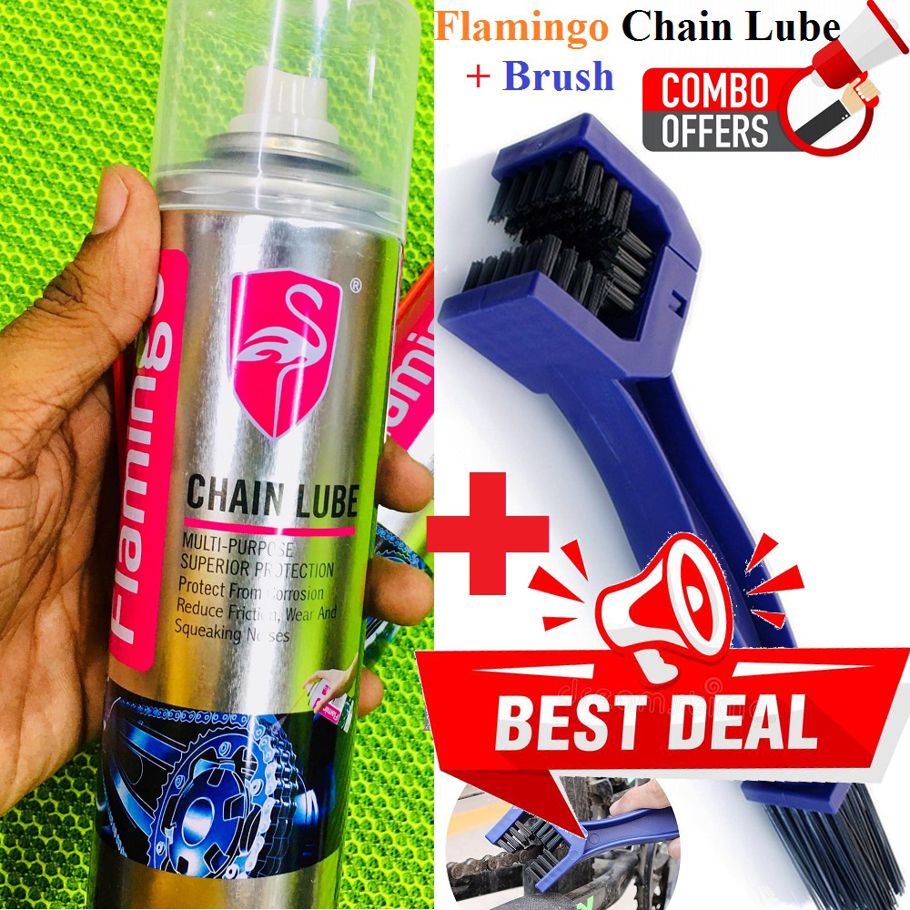 Chain Cleaning Brush & Flamingo Chain Lube 220 ml