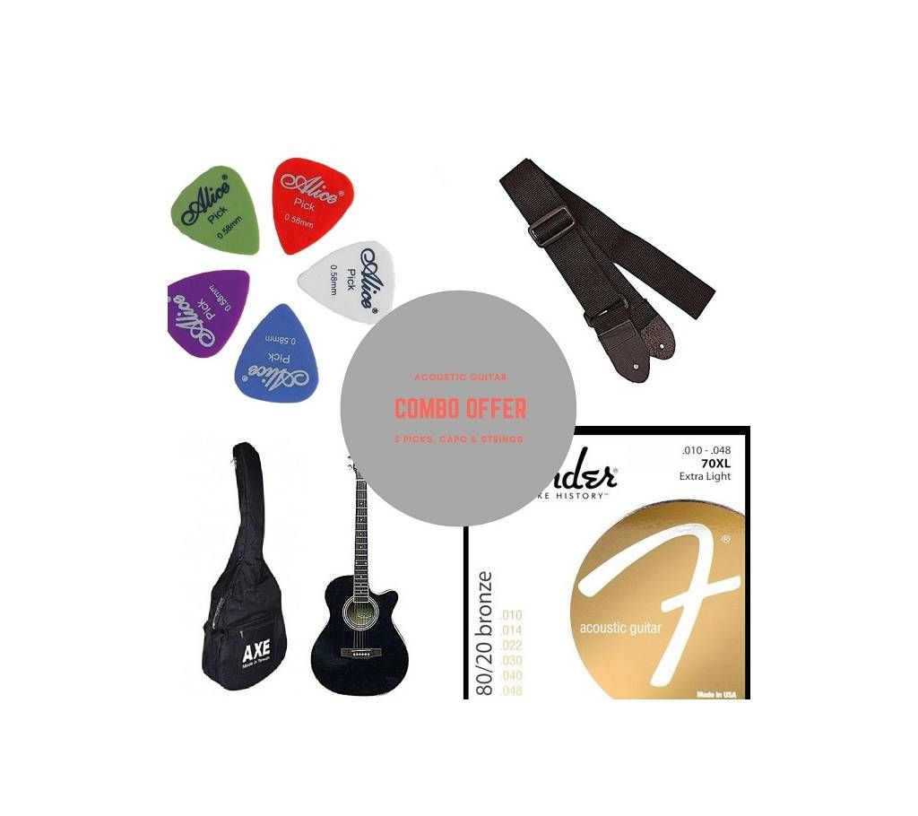 Combo Offer AXE Acoustic Guitar Original AG 48C - Black