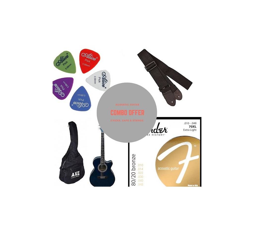 Combo Offer AXE Acoustic Guitar Original AG 48C - Blue