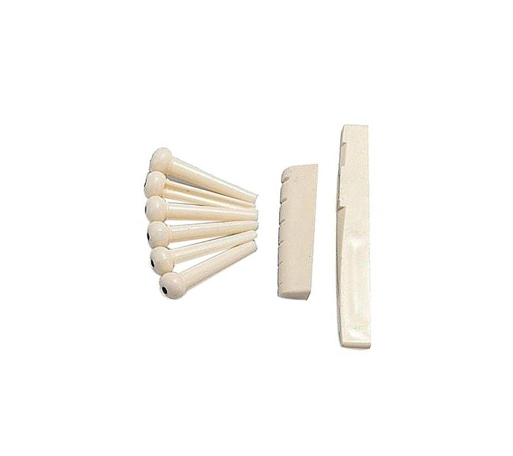 1 Set Of Acoustic Guitar Bone Bridge Pins And Saddle With Nut 