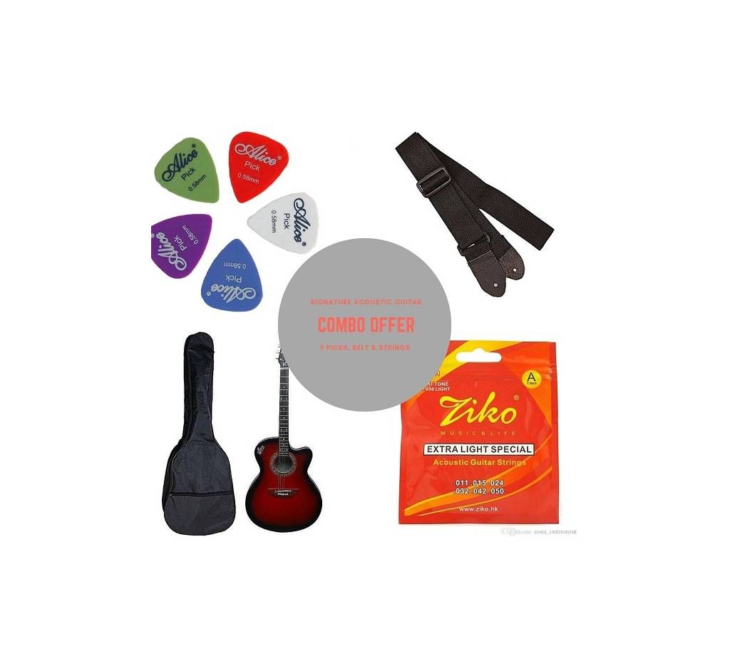 Combo Offer Signature Semi-Electric Acoustic Guitar - red