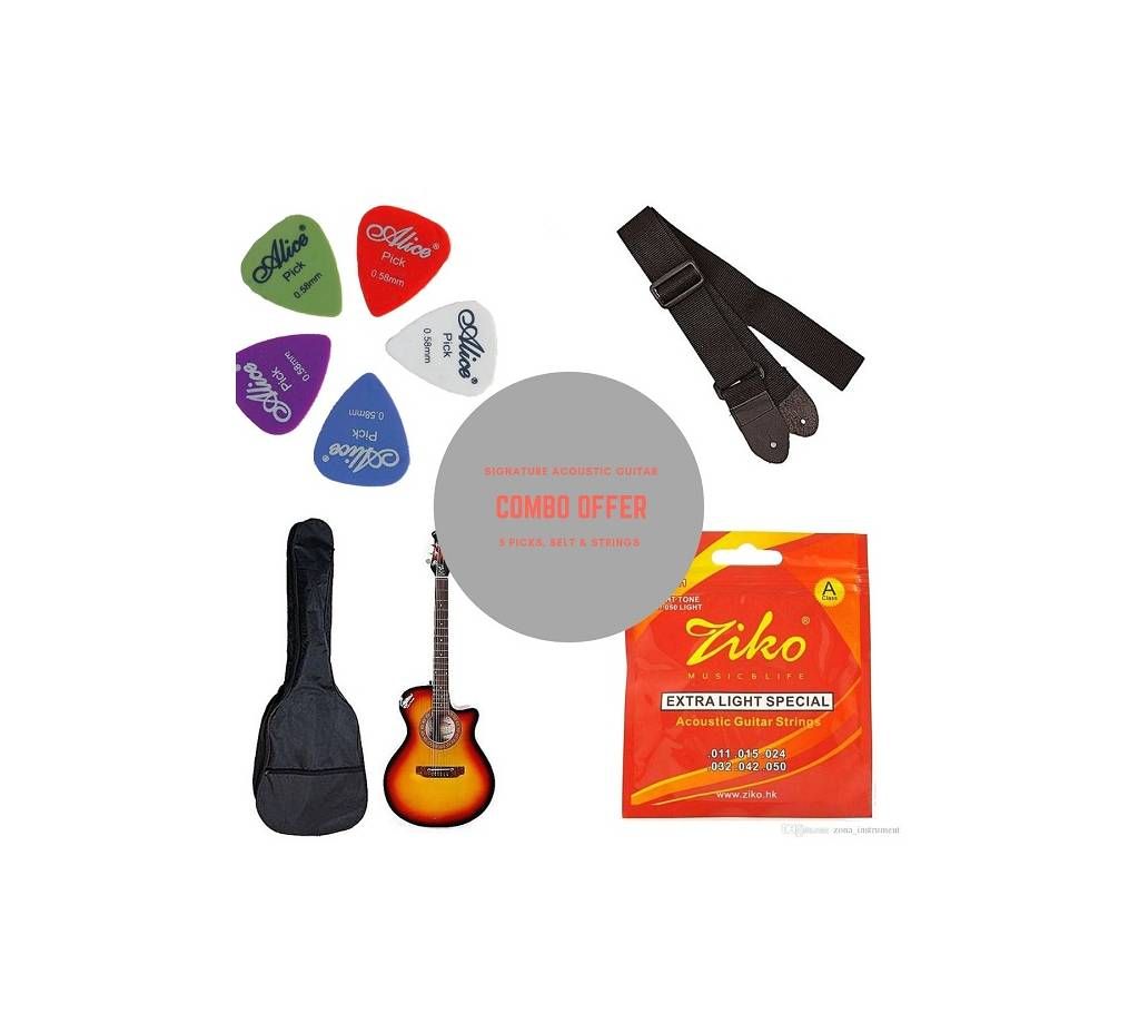 Combo Offer Signature Semi-Electric Acoustic Guitar - sunbrass