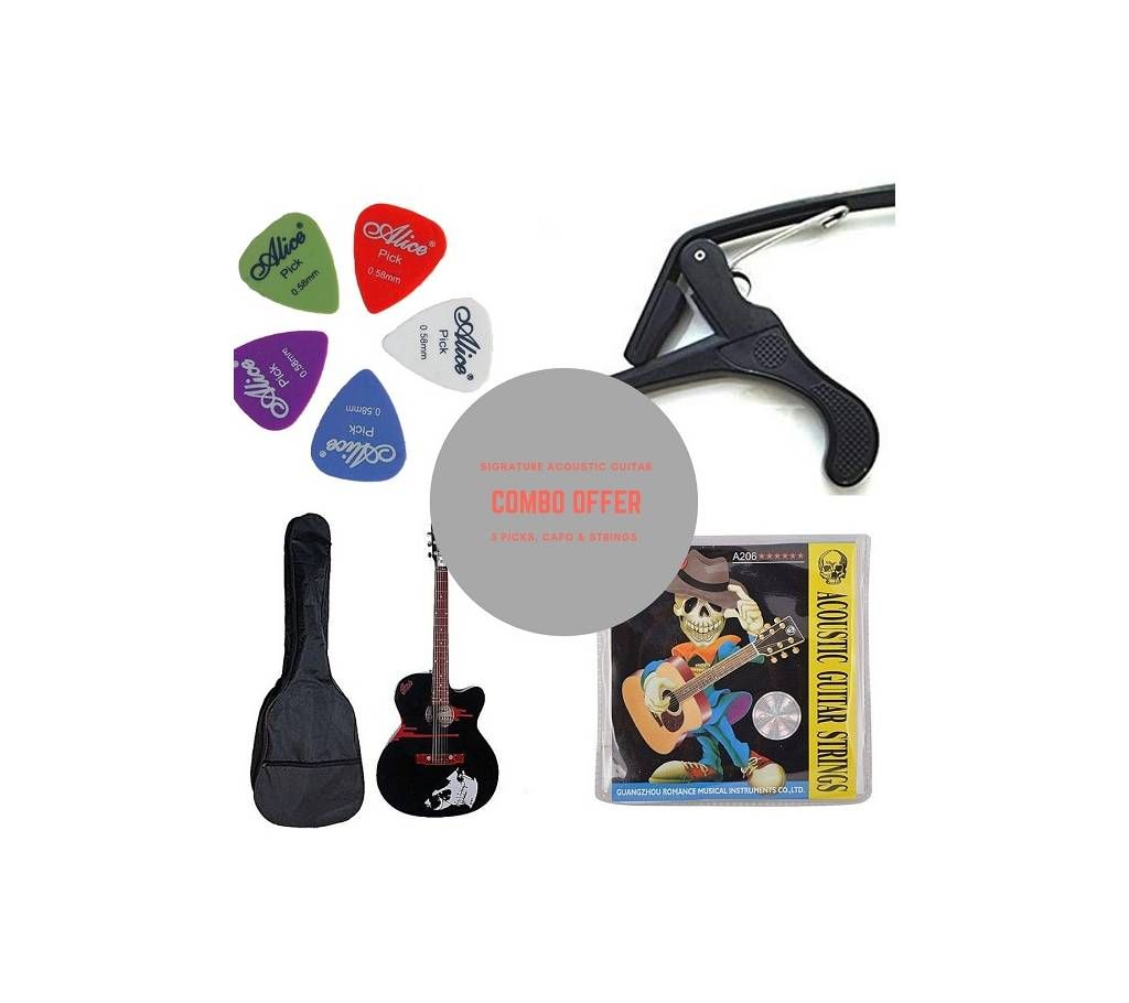 Combo Offer Signature gogos Semi-Electric Acoustic Guitar  black