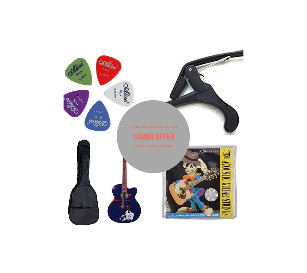Combo Offer Signature gogos Semi-Electric Acoustic Guitar  blue