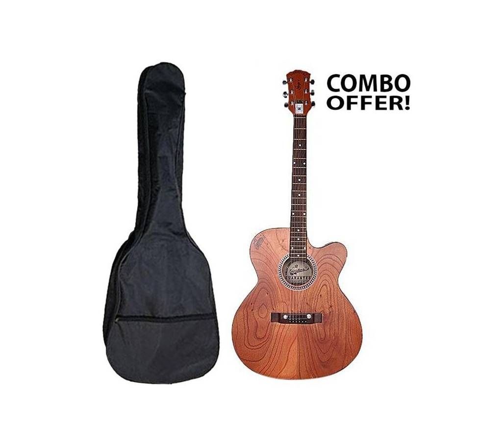 Combo of Signature Indian Gogo's Acoustic Guitar and Gig Bag Case Backpack - Wooden