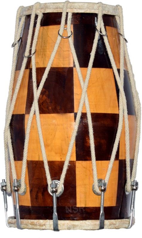 NSR NSR05 Professional Best Quality Dholak Check Design Rope & Rings Dholak  (Multicolor)