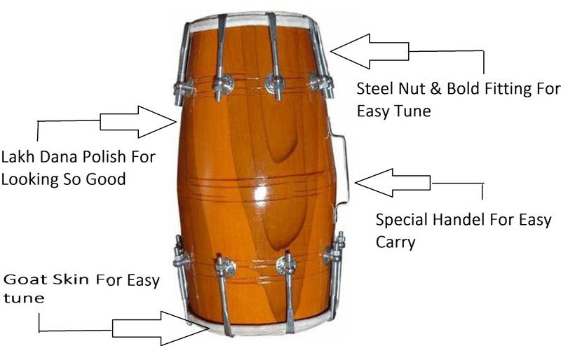 GT manufacturers Dholak Raag Mango wood 18 nut and bold Nut & Bolts Dholak  (Yellow)
