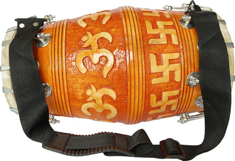GT manufacturers OM design Carving on wood with Balt Nut & Bolts Dholak  (Yellow)