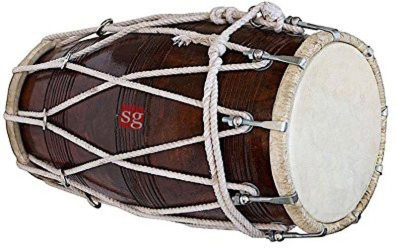 SG MUSICAL SGM-DHL-FL20 Rope & Rings Dholak  (Brown)