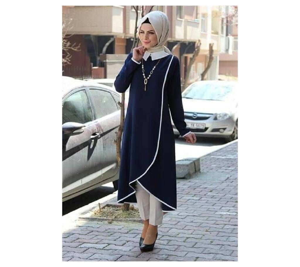 Navy Blue & White Stretch Jersey Borka For Woman