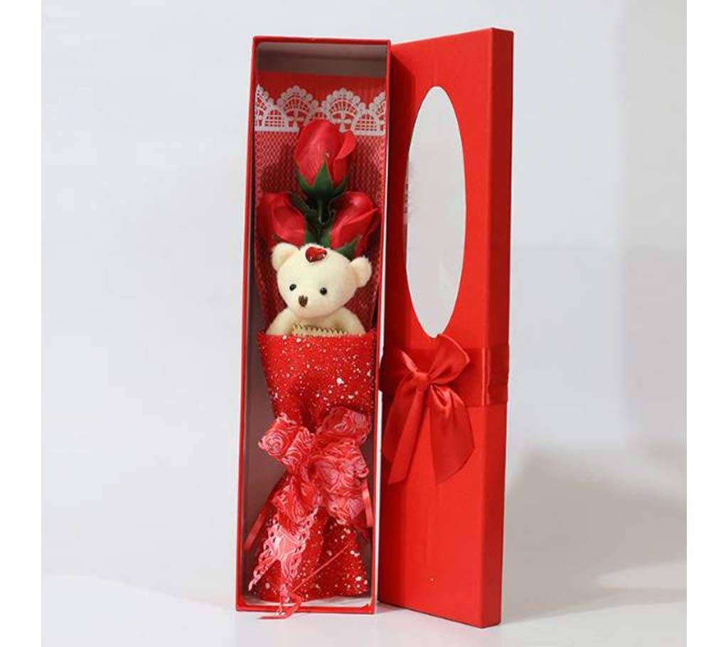 Cute Panda Doll & Flowers-Red