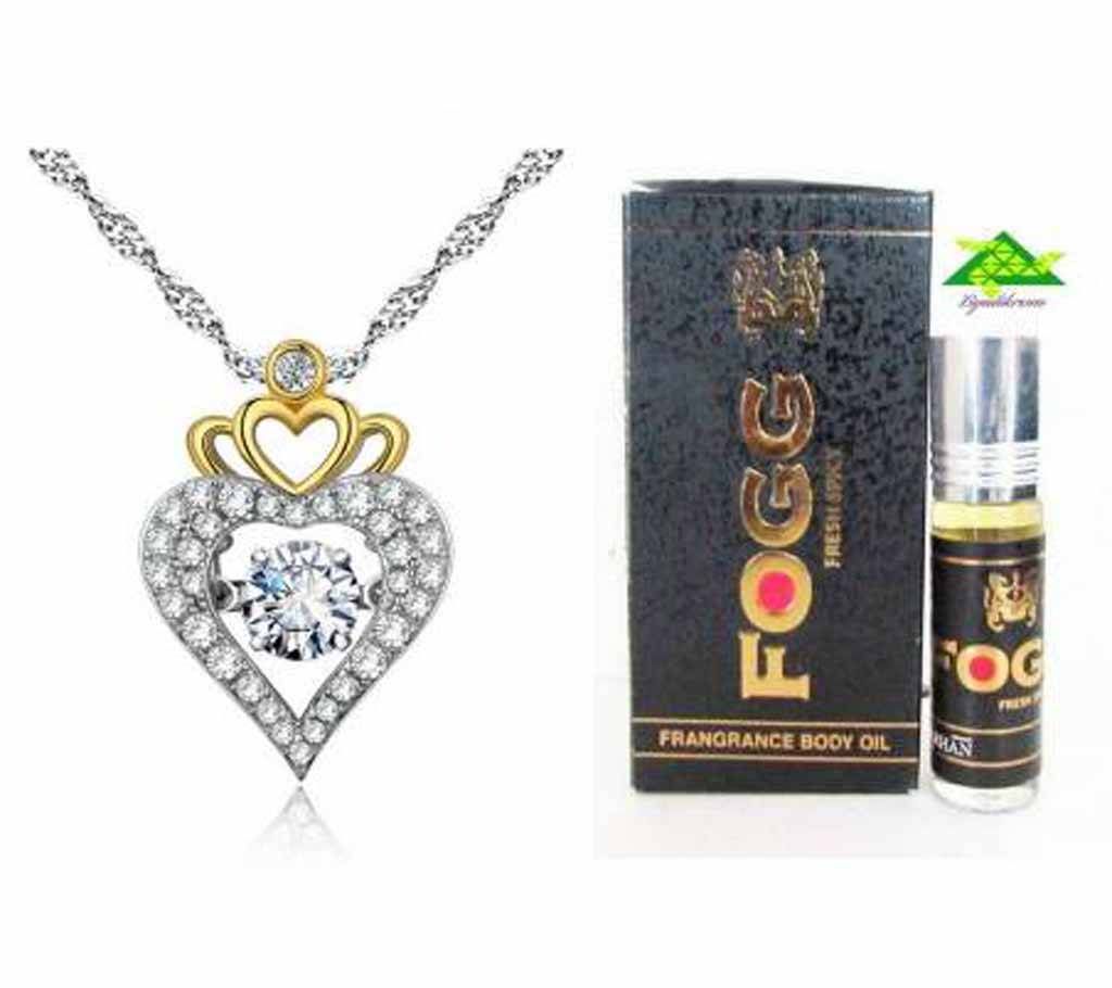 crown zircon pendant necklace & Fogg roll on perfume Combo