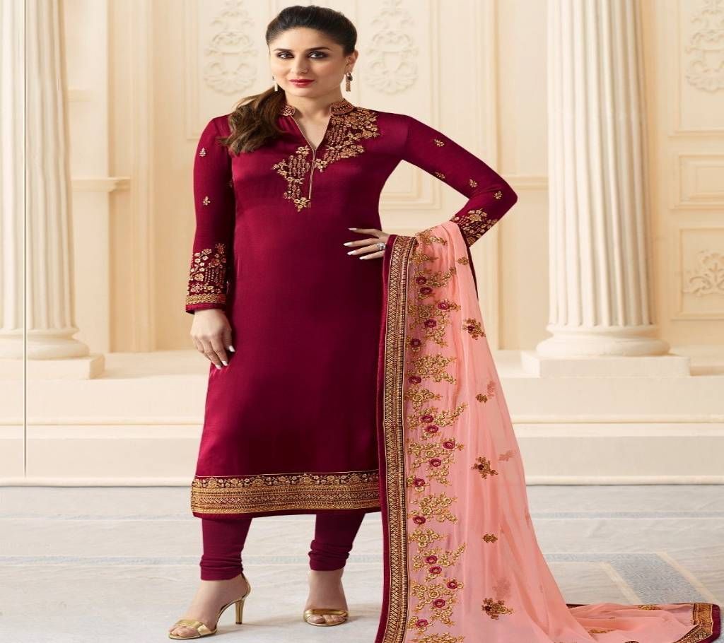 Unstitched Maroon Crepe Georgette Salwar Kameez - Copy