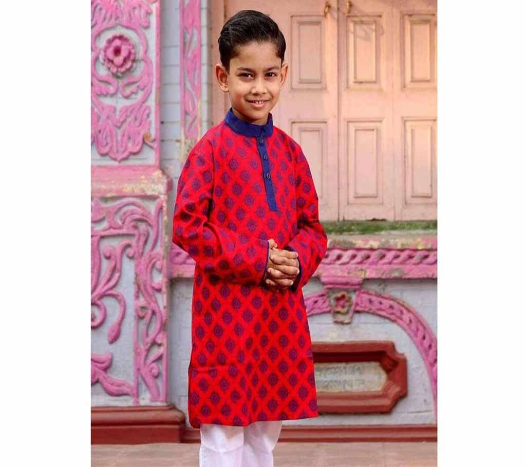 White all over printed Boishakhi Panjabi for Kids