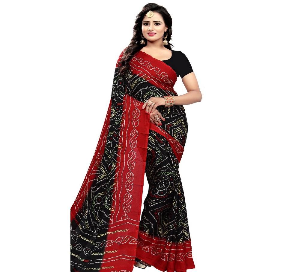 Black And Red Chundri Silk Saree 