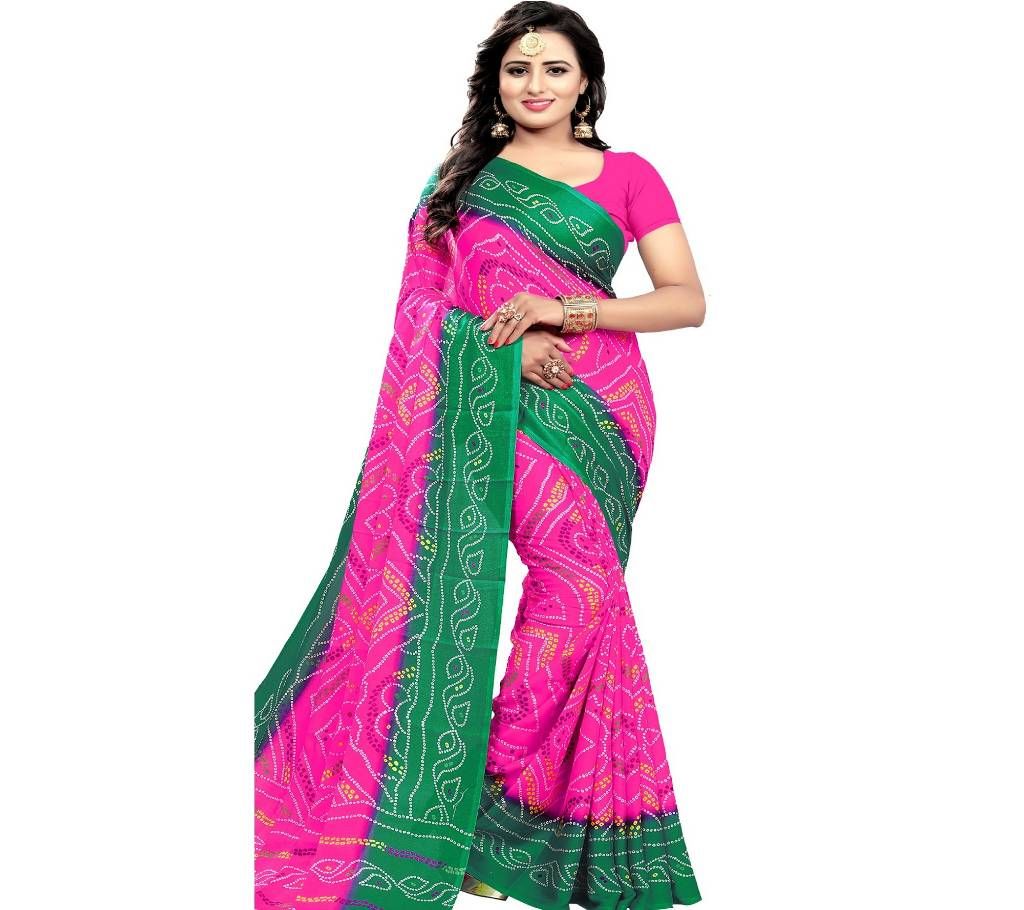 Pink And Green Chundri Silk Saree 