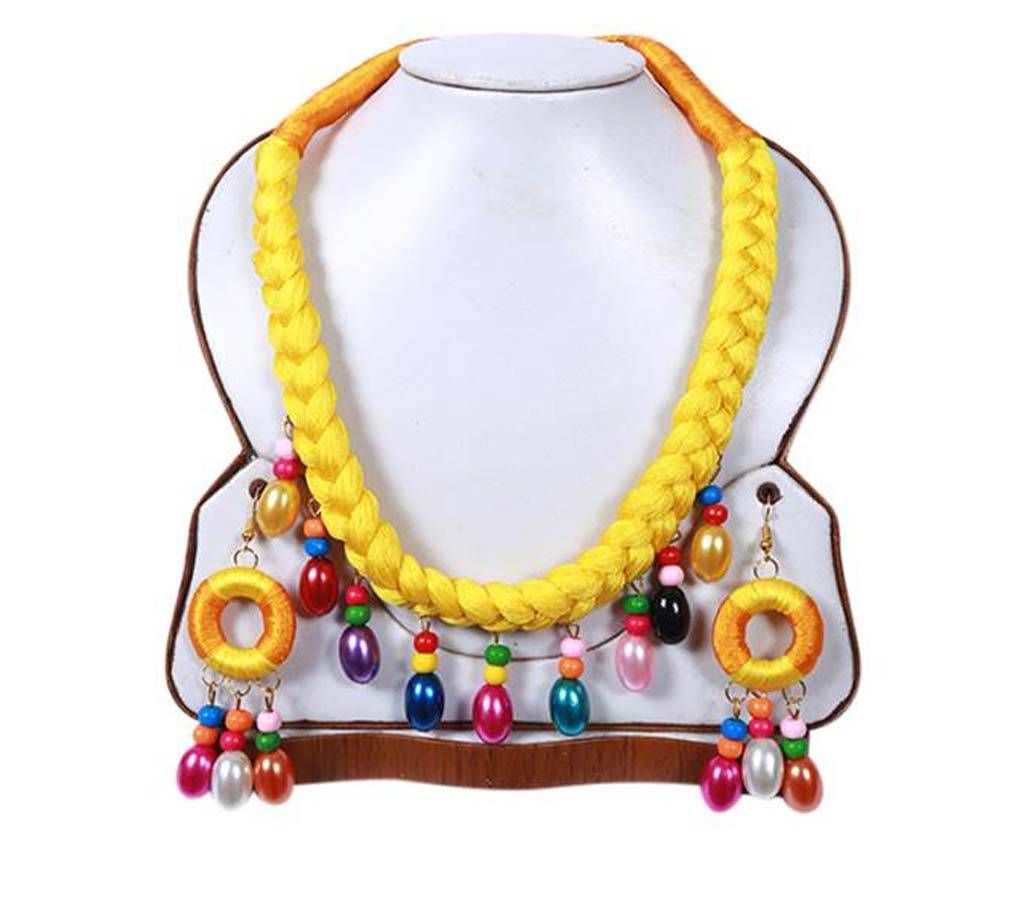 Yellow Beads necklace with Earrings 