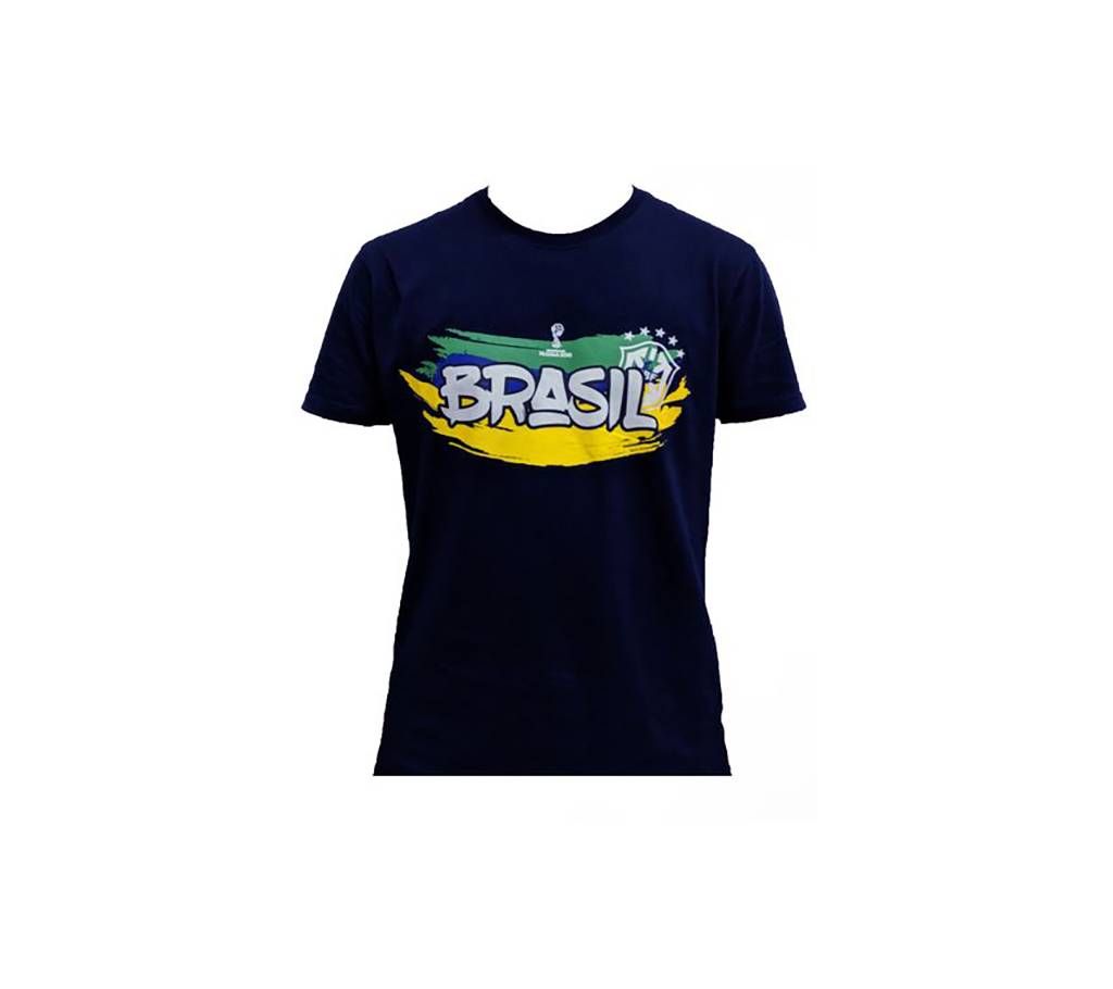 Brazil Supporters Navy Blue Cotton Short Sleeve T-Shirt for Men