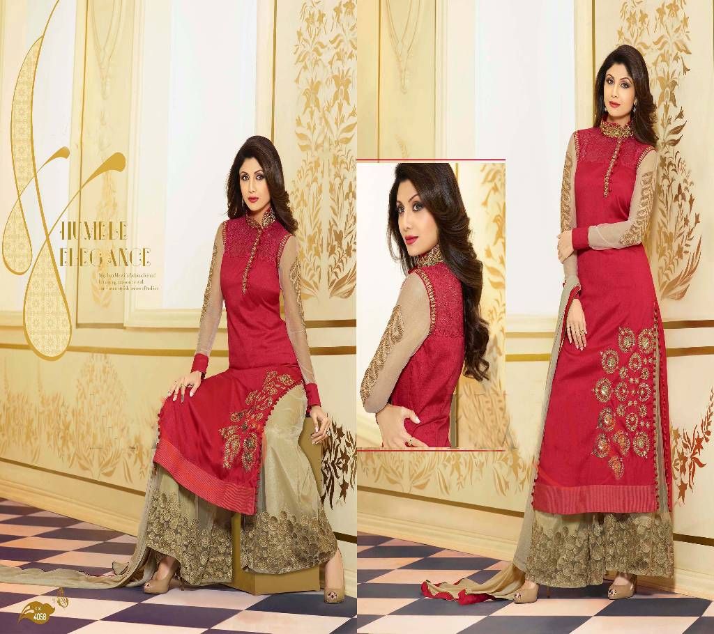 Unstitched Maroon embroidery worked  Palazzo salwar Kameez - Copy