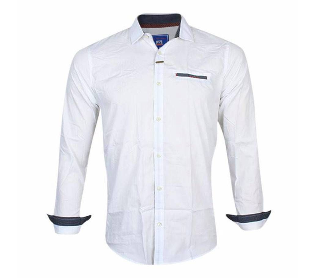 WHITE COTTON CASUAL FULL-Sleeve SHIRT for Men