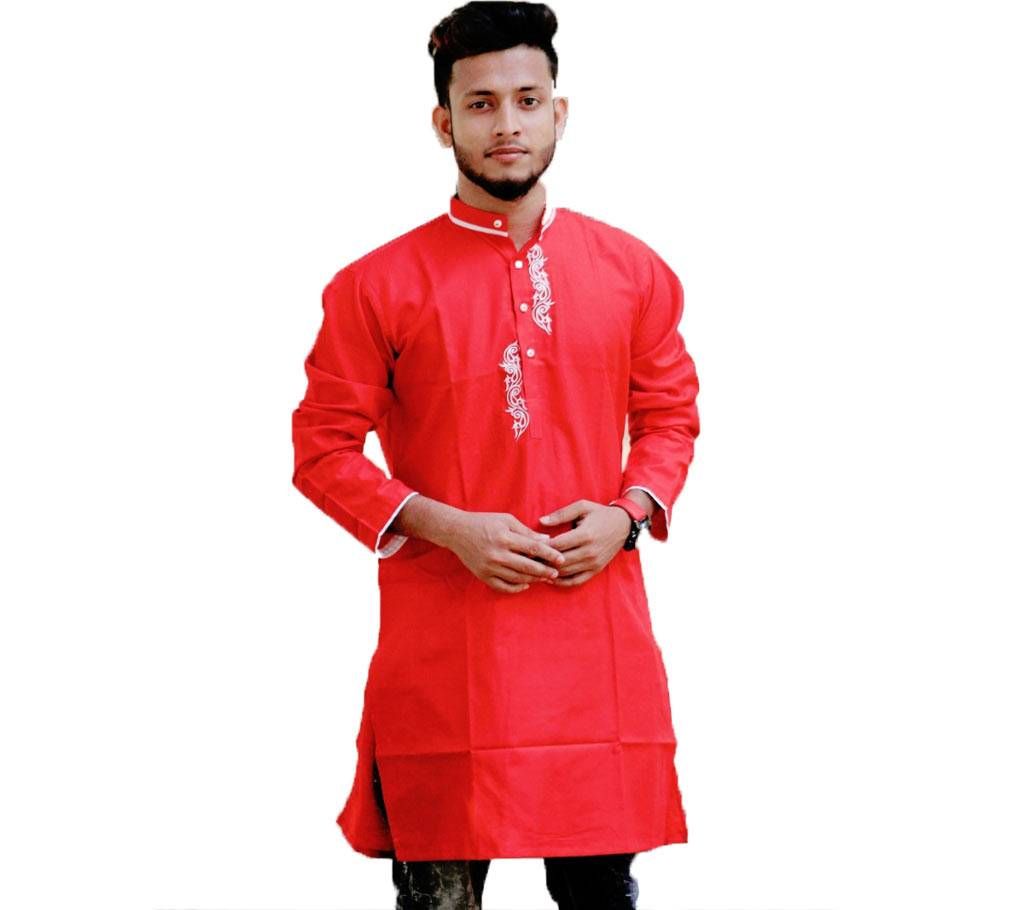 Red Cotton Casual Long Panjabi for Men